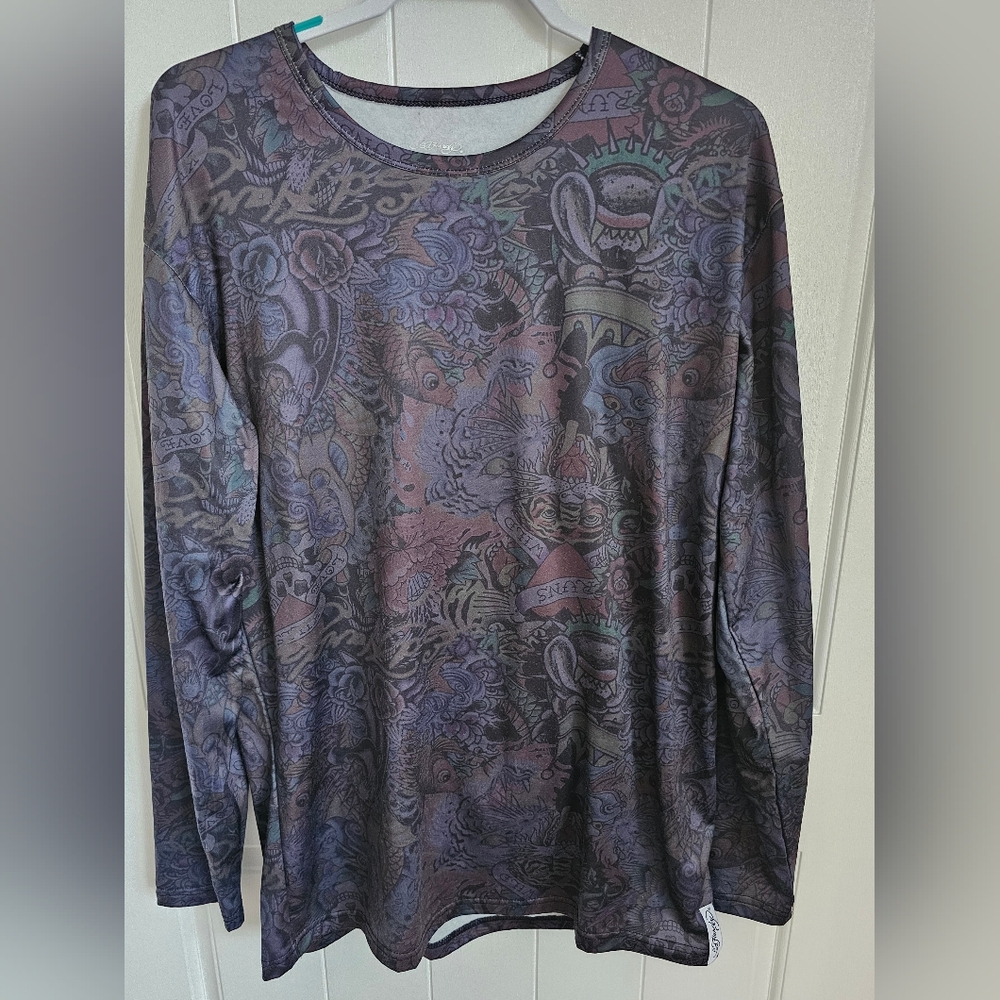 Ed Hardy Multicolor Graphic Long Sleeve Tee